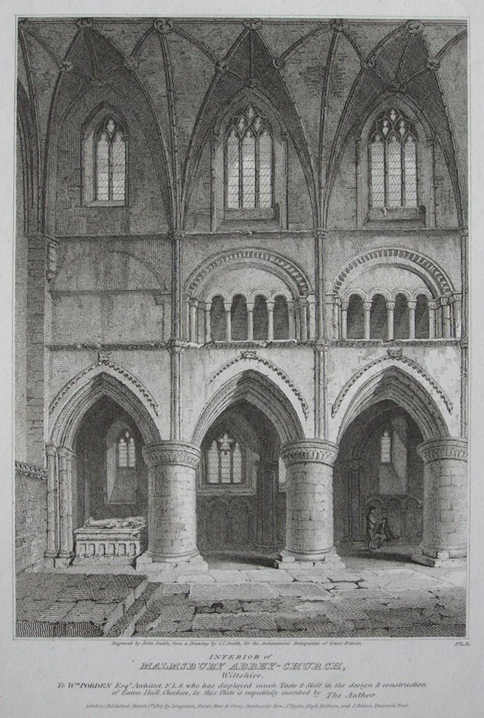 Print - Interior of Malmsbury Abbey-Church, Wiltshire Pl.X - Smith